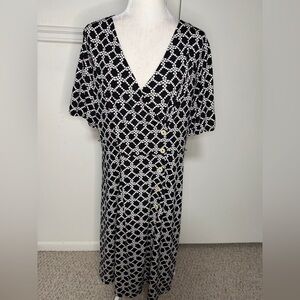 Talbots Black and White Patterned Midi Dress size XL